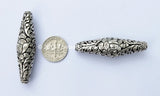 4 Beads - Silver Plated Filigree Lotus Bicone Tibetan Beads - Long Cylindrical Bicone Tibetan Beads - Ethnic Nepal Tibetan Beads - B972
