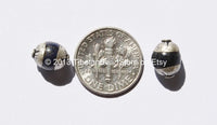 10 beads - Small Lapis Tibetan Beads with Repousse Silver Caps - Handmade Tibetan Beads - B988-10