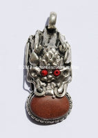 Tibetan Dragon Pendant with Sunstone & Copal Inlay -WM2656