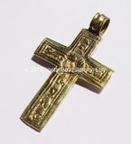 Reversible Cross Pendant - Handmade Tibetan Brass Cross Pendant with Fish & Floral Details - WM2840