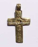 Reversible Cross Pendant - Handmade Tibetan Brass Cross Pendant with Fish & Floral Details - WM2840
