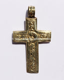 Reversible Cross Pendant - Handmade Tibetan Brass Cross Pendant with Fish & Floral Details - WM2840