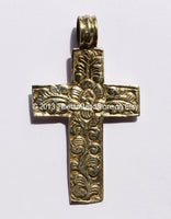Reversible Cross Pendant - Handmade Tibetan Brass Cross Pendant with Fish & Floral Details - WM2840
