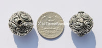 1 BEAD - Tibetan Repousse Animals Filigree Tibetan Silver Metal Bead - Birds, Fish, Frog, Floral - Ethnic Tibetan Beads - B1886-1