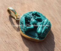 Tibetan Green Manjushri Buddha Pendant - 22mm x 37mm - Bodhisattva Manjusri Manjushri Buddha Pendant - Artisan Handmade Jewelry - WM3662
