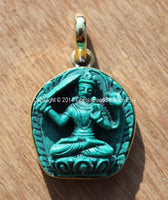 Tibetan Green Manjushri Buddha Pendant - 22mm x 37mm - Bodhisattva Manjusri Manjushri Buddha Pendant - Artisan Handmade Jewelry - WM3662