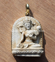 Tibetan White Chenrezig Buddha Pendant - Chenrezig Avalokiteshvara Buddha - Ethnic Artisan Handmade Yoga Meditation Jewelry - WM3023W