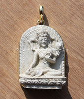 Tibetan White Chenrezig Buddha Pendant - Chenrezig Avalokiteshvara Buddha - Ethnic Artisan Handmade Yoga Meditation Jewelry - WM3023W