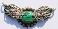 Tibetan Double Dragon Pendant with Malachite & Copal Inlays - WM513