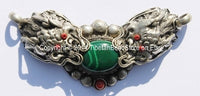 Tibetan Double Dragon Pendant with Malachite & Copal Inlays - WM513