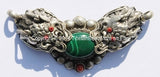 Tibetan Double Dragon Pendant with Malachite & Copal Inlays - WM513
