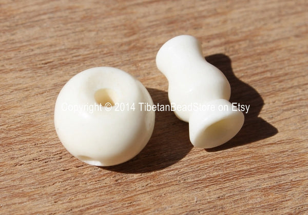 1 SET - Ivory White Bone Tibetan Guru Bead Set - 11-13mm - Ivory White Bone 3 Hole Guru Bead & Cap - Prayer Mala Making Supply - GB12-1