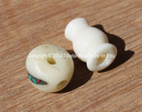 1 SET - Tibetan Inlaid White Bone Guru Bead Set - Tibetan White Bone Guru Bead & Cap - Mala Making Supply - GB8-1