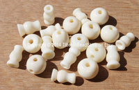 10 SETS - Ivory White Bone Tibetan Guru Bead Sets - 11-13mm - Ivory White Bone 3 Hole Guru Beads & Caps - Prayer Mala Making Supply- GB12-10 - TibetanBeadStore