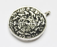 Small Size Tibetan Calendar Timeline Wheel Solid Silver-Plated Brass Charm Pendant - Small Melong Shamanic Mirror Amulet Pendant - WM3709