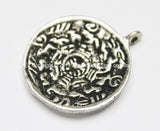 Tibetan Calendar Timeline Wheel Solid Silver-Plated Brass Charm Pendant - Small Melong Shamanic Mirror Amulet Pendant - Charms - WM3709-1