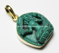 Tibetan Green Manjushri Buddha Pendant - 22mm x 37mm - Bodhisattva Manjusri Manjushri Buddha Pendant - Artisan Handmade Jewelry - WM3662