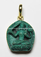 Tibetan Green Manjushri Buddha Pendant - 22mm x 37mm - Bodhisattva Manjusri Manjushri Buddha Pendant - Artisan Handmade Jewelry - WM3662