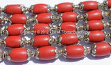 4 BEADs - Tibetan Red Copal Beads with Tibetan Silver Caps - Ethnic Nepal Tibetan Beads - B2020-4