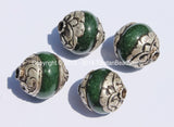 92.5 Sterling Silver Capped Jade Tibetan Bead - B2010-1