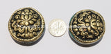 2 Beads - BIG Tibetan Repousse Carved Brass Auspicious Lotus Round Disc Shape Bead with Turquoise Side Inlays -  B2275-2