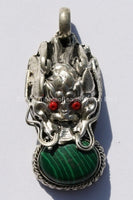Tibetan Dragon Pendant with Malachite & Coral Inlay -WM292