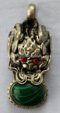 Tibetan Dragon Pendant with Malachite & Coral Inlay -WM292