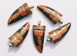 Tibetan Horn Tusk Amulet Pendant with Brass, Coral, Black & Orange Copal Inlays - Tibetan Horn Pendant - Boho Tribal Ethnic Horn - WM5043
