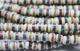 10 beads - 8mm Size Tibetan Ethnic White Bone Inlaid Beads with Turquoise & Coral Inlays - LPB12S-10