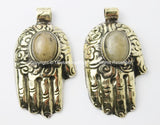 Tibetan Buddha Hand Repousse Brass Pendant with Aventurine Inlay & Lotus Floral Details - Brass Buddha Hand - Hamsa Hand - WM5191A