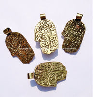 Tibetan Buddha Hand Repousse Brass Pendant with Aventurine Inlay & Lotus Floral Details - Brass Buddha Hand - Hamsa Hand - WM5191A