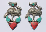 Large Tibetan Peacock Pendant with Turquoise & Coral Inlays - Handmade Repousse Tibetan Silver Peacock Tibetan Amulet Pendant - WM5410