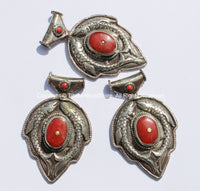 Large Ethnic Tibetan Pendant with Repousse Carved Double Fish Pendant with Red Coral Inlays - Ethnic Tribal Tibetan Pendant - WM5366