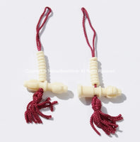 Tibetan Mala Counter Carved White Bone Bell & Vajra Set - Prayer Bead Mala Making Supplies - T50W