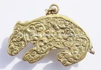 Large Tibetan Brass Animal Pendant with Moonstone Gemstone Inlay - Brass Repousse Animal - Tibetan Jewelry - Tibetan Pendant - WM5398
