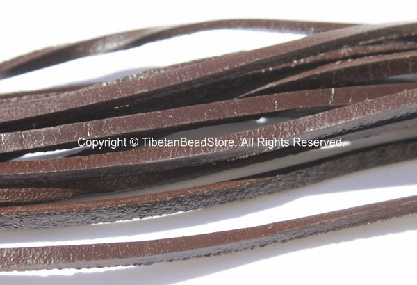3mm Flat Dark Coffee Color Leather Cord 1/8th inch (2 YARDS) - Leather Cord for Necklace and Bracelets - TibetanBeadStore - C32-2