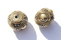 1 BEAD - Ethnic Tibetan Cube Bead with Brass Circles & Dot Inlays - TibetanBeadStore Handmade Ethnic Tribal Tibetan Beads - B2552-1