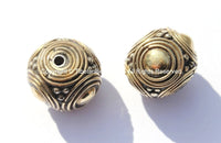 2 BEADS Ethnic Tibetan Cube Beads with Brass Circles & Dot Inlays - TibetanBeadStore Handmade Ethnic Tribal Tibetan Beads - B2552-2