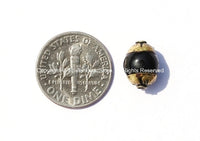 2 BEADS Small Black Onyx Tibetan Beads with Repousse Brass Caps - TibetanBeadStore - Tibetan Beads, Pendants, Jewelry - B498-2