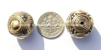2 BEADS Ethnic Tibetan Cube Beads with Brass Circles & Dot Inlays - TibetanBeadStore Handmade Ethnic Tribal Tibetan Beads - B2552-2