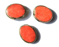 2 BEADS Tibetan Beads with Brass, Coral & Turquoise Inlays - Ethnic Tibetan Handmade Beads - TibetanBeadStore - B2065-2