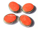 4 BEADS Tibetan Beads with Brass, Red Copal Coral & Lapis Inlays - TibetanBeadStore Handmade Ethnic Tibetan Beads - B2062-4