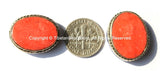 4 BEADS Tibetan Beads with Brass, Red Copal Coral & Lapis Inlays - TibetanBeadStore Handmade Ethnic Tibetan Beads - B2062-4