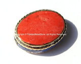 4 BEADS Tibetan Beads with Brass, Red Copal Coral & Lapis Inlays - TibetanBeadStore Handmade Ethnic Tibetan Beads - B2062-4