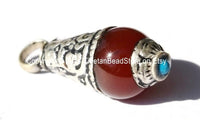 5 PENDANTS Tibetan Carnelian Drop Amulet Charm Pendants with Tibetan Silver Caps & Turquoise Accent - TibetanBeadStore Charms - WM3706-5