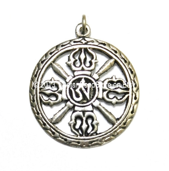 Tibetan Om & Double Vajra Pendant - Buddhist - Om Aum Ohm Mantra - Tibetan Buddhist Jewelry - WM2471