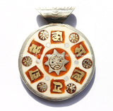 Nepal Tibetan Reversible Buddha Wisdom Eyes & Om Mani Mantra Bone Pendant with Metal Inlay - Boho Ethnic Tibetan Handmade Jewelry - WM4698B