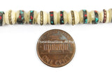 10 Beads 6mm-7mm Size Tibetan White Bone Beads with Brass, Copper, Turquoise, Coral Inlays- Tibetan Beads Inlaid White Bone Beads LPB12XS-10
