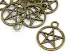 5 CHARMS Antiqued Bronze Tone Star Disc Charms Pendants- Antiqued Bronze Tone Star Charms - TibetanBeadStore Charms & Findings- WM5684-5