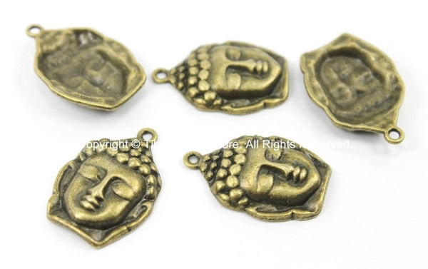 2 CHARMS Antiqued Brass Tone Buddha Face Charms Pendants- Antiqued Brass Buddha Face Head Charms - TibetanBeadStore Charms- WM5689-2